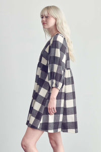 V NECK PLAID BABY DOLL DRESS