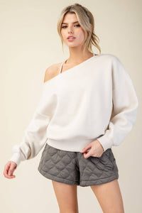 FRENCH TERRY FLEECE OFF SHOULDER SWEATSHIRT