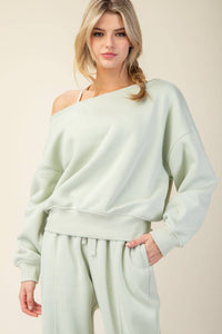 FRENCH TERRY FLEECE OFF SHOULDER SWEATSHIRT