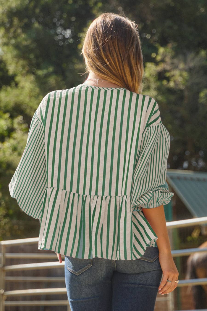 Textured Striped Front Tie Blouse