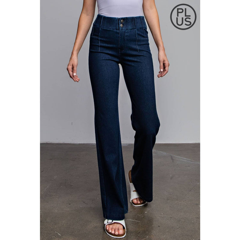 PLUS SIZE COTTON STRETCH DENIM FLARED PANTS