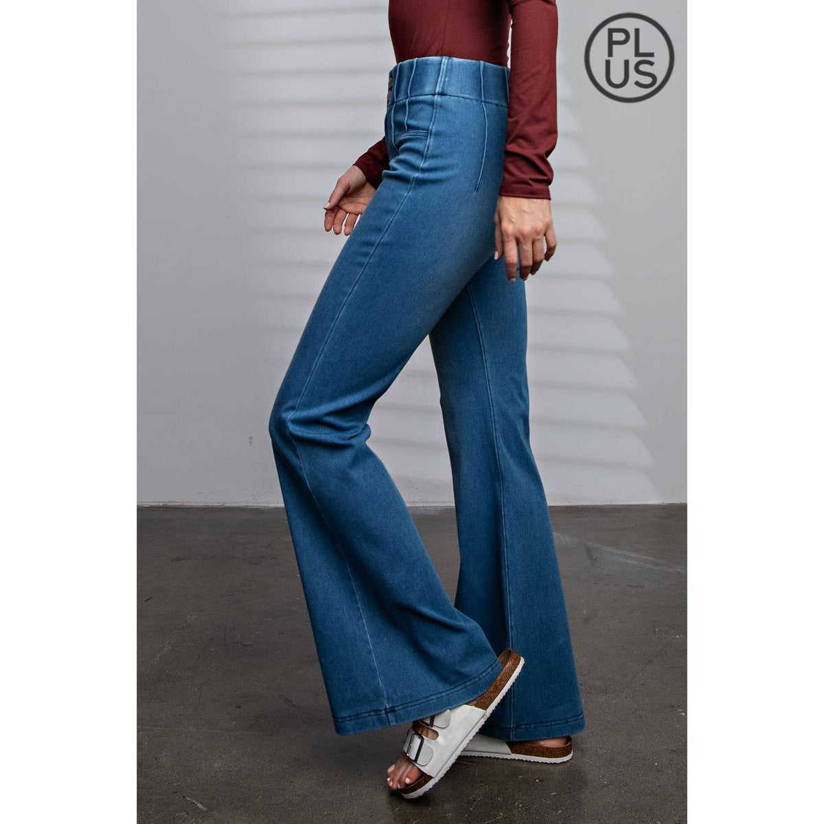 PLUS SIZE COTTON STRETCH DENIM FLARED PANTS